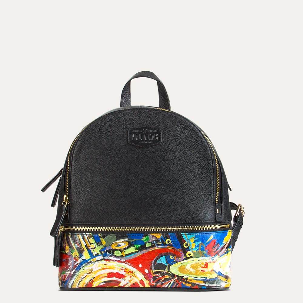 Apollo Mini Backpack: hand painted backpack for women in black leather -  Paul Adams